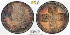 GREAT BRITAIN ENGLAND  GEORGE II  1757  6 PENCE SILVER COIN, PCGS CERTIFIED AU58