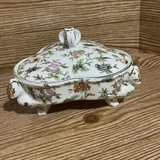 Mori Matchi Japan 3 Part Lidded Footed Shamrock Shape Relish Dish Floral Trinket