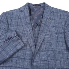 598 John Varvatos Bond Blue Windowpane Slim Fit Sport Coat Jacket Mens Size 38R