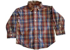 Chaps Infant Baby Boy's Plaid Long Sleeve Button Down Dress Shirt Size 18M, EUC