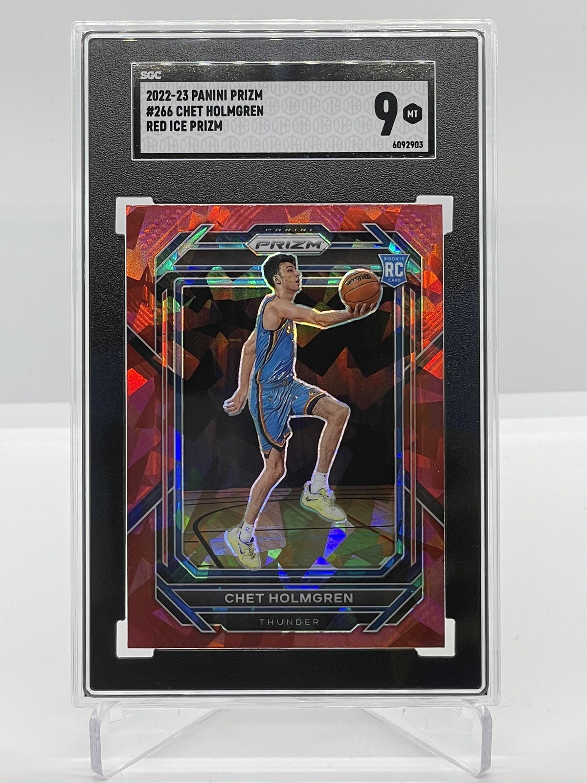 Chet Holmgren 2022-23 Prizm Red Cracked Ice Rookie RC #266 OKC - SGC 9 MINT