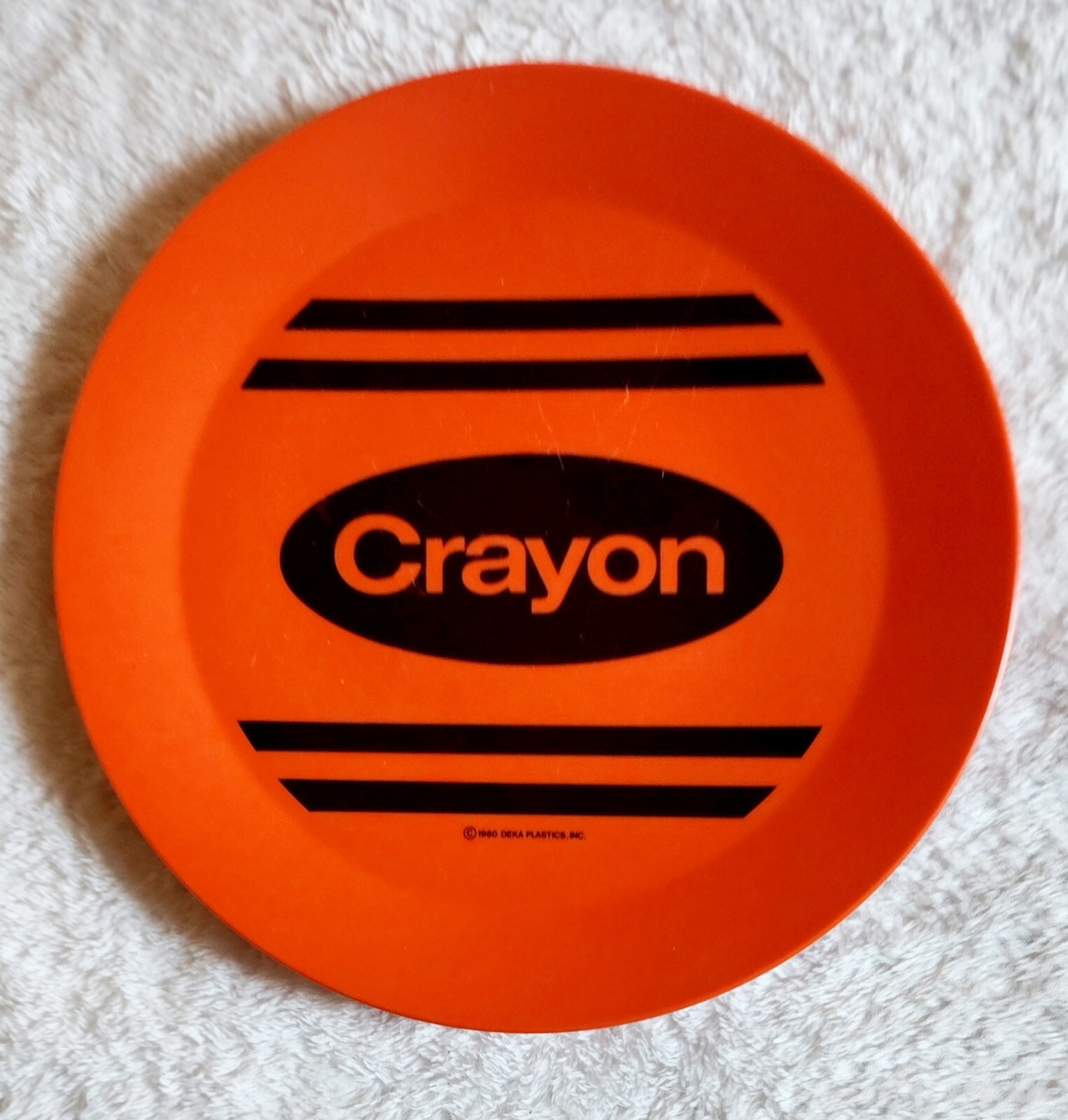 Vintage 1980 Melamine Orange Crayon 8 Inch Plate, National Home Products Inc