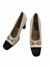 Vintage Chuckie s Heels Shoes Horsebit Leather White Black 38.5 / 7
