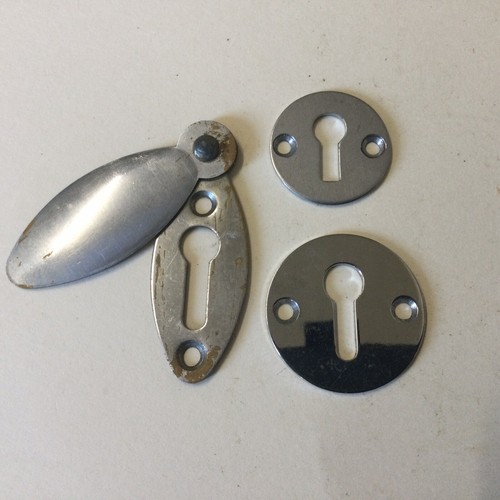 Three Metal Escutcheon Key Holes Chrome Plated Salvaged Reclaimed - Picture 2 of 8