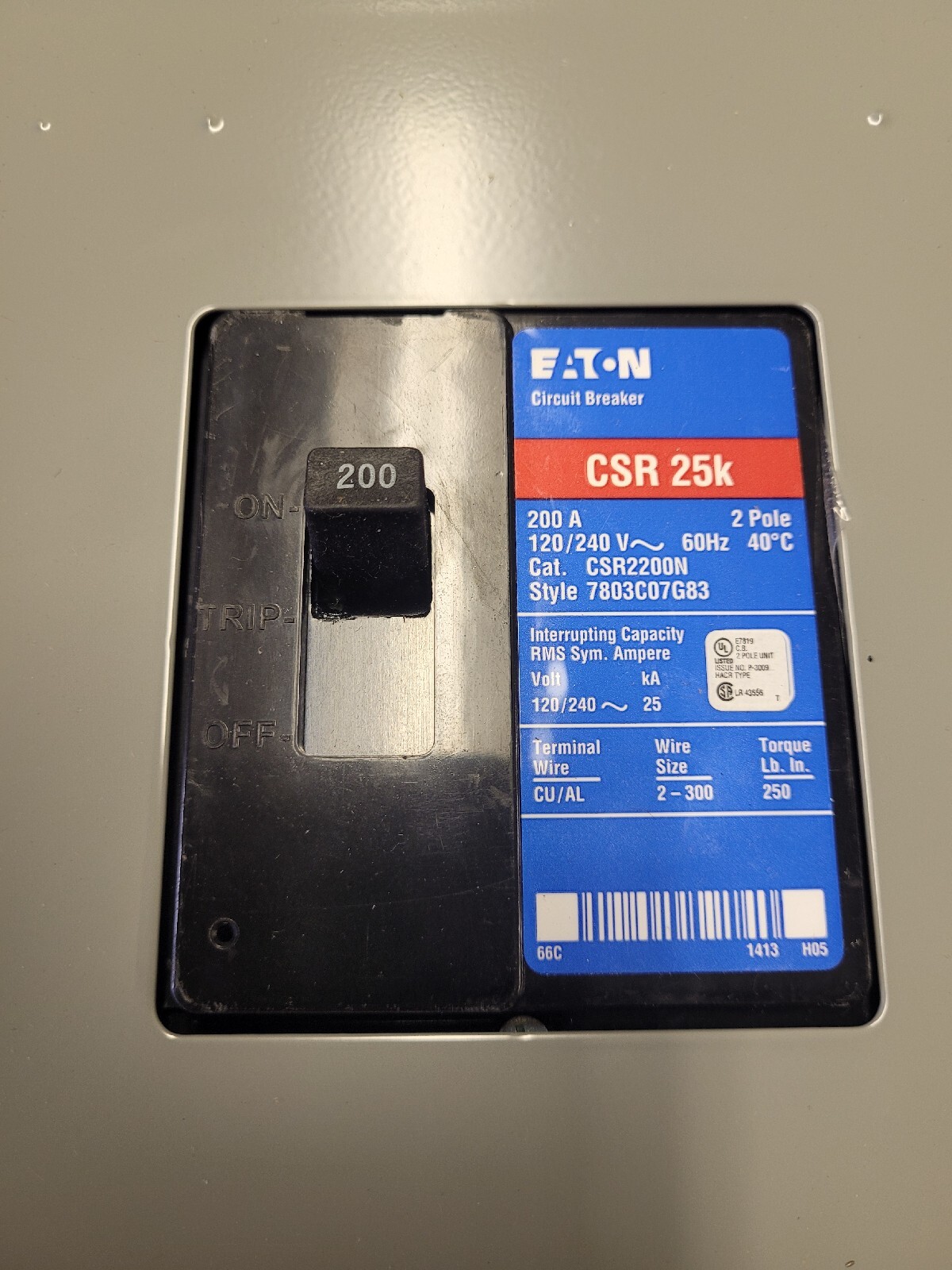 Eaton BRP30B200 Main Breaker Panel Gray WITH CSR2200N, CSR 25K