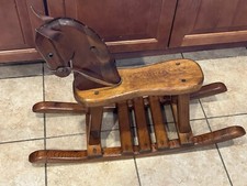 VINTAGE Woods of America ROCKING HoRSE 1982 SOLID WOOD LEATHER EARS Reigns Retro