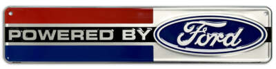 US Alu Schild Powered by FORD - 45x10 cm Big Block V8 Ami - motivgeprägt