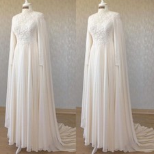 Chiffon Long Sleeves Muslim Wedding Dresses for Bride with Cape Lace Appliques