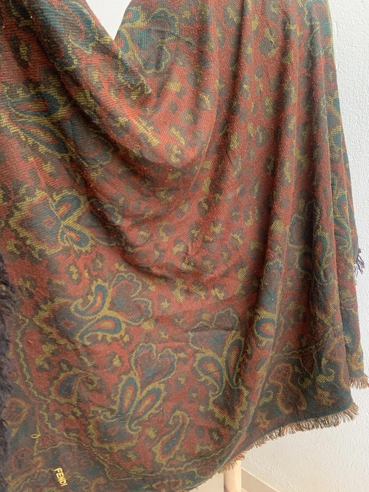 FENDI PAISLEY BOHEMIO VERDE ACRÍLICO bufanda chal 55/58 en HECHO EN ITALIA #A47 Foto 3 de 4