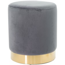 Pouf Poggiapiedi in Velluto Grigio Struttura in legno 31x31x38cm Base dorata Met