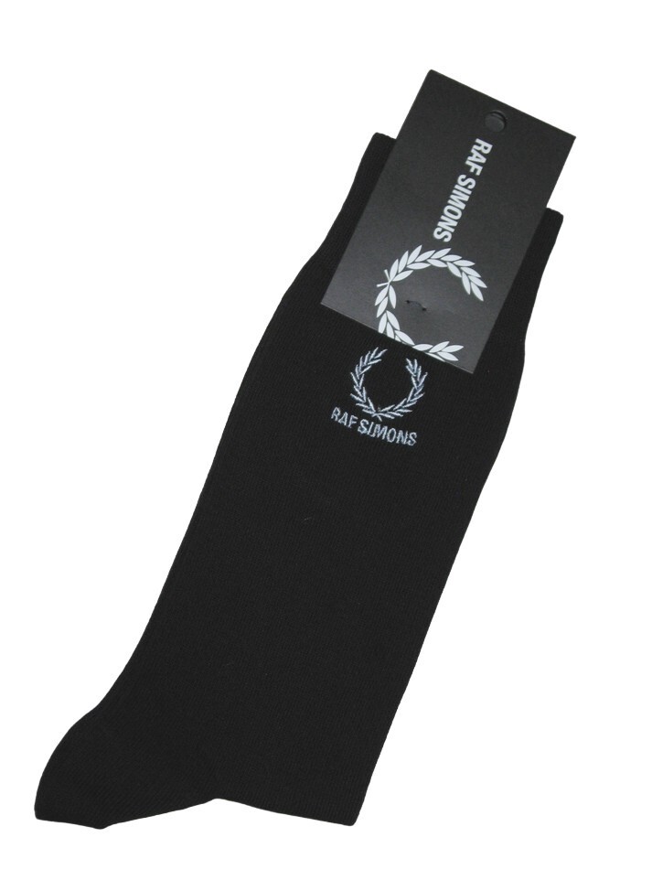 BNWT FRED PERRY X RAF SIMONS Mens Socks Black With Grey Wreath Size 11