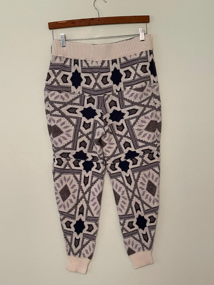 Vintage Women Jogger Sweatpants Medium Black Geometric Wool Blend Pull On Nordic - Image 2 of 4