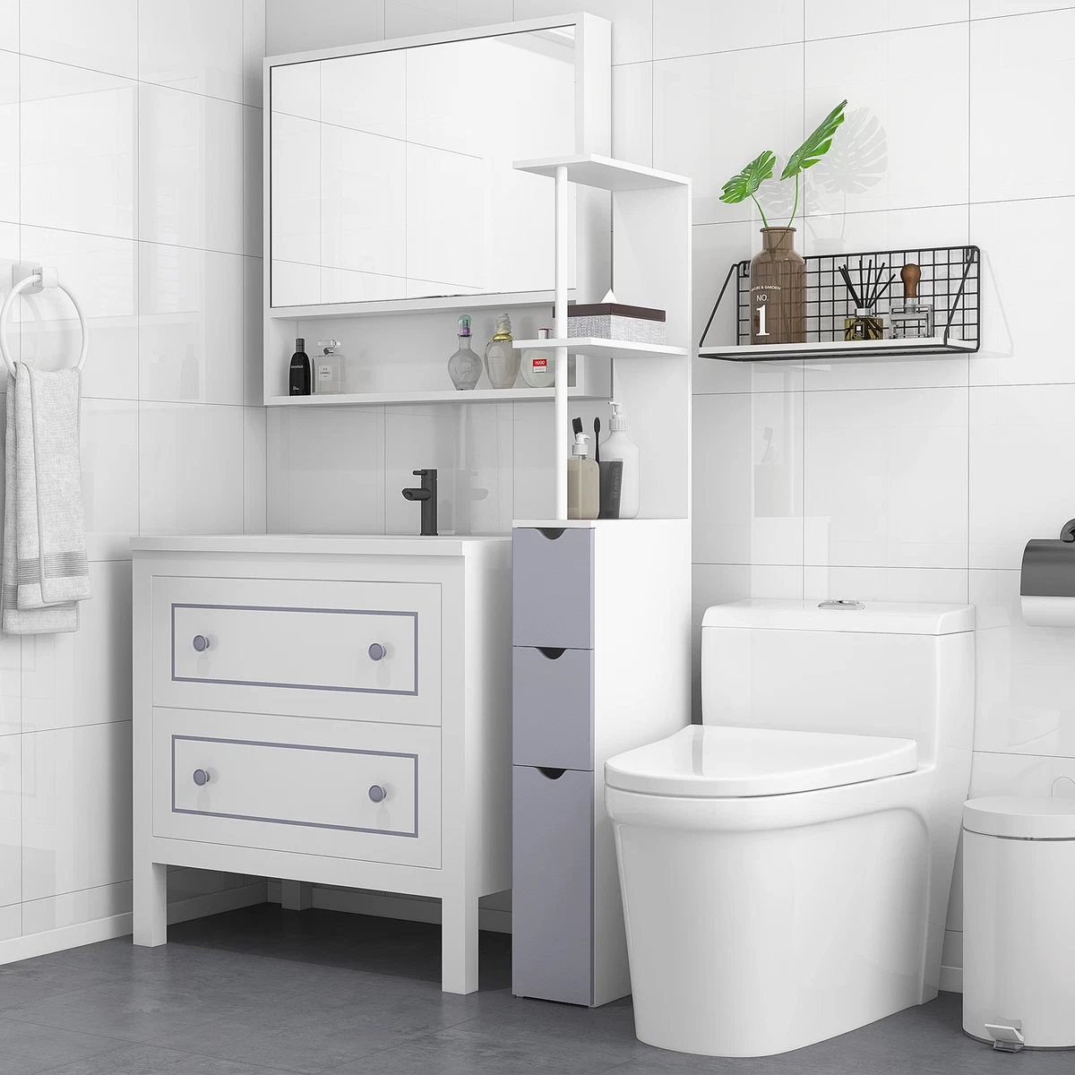 HOMCOM Tall Bathroom Cabinet, Bathroom Storage Cabinet W/ Shelf, Drawers,  White 5055974856837