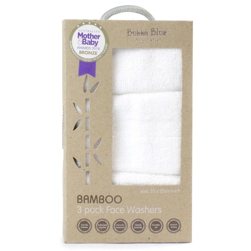 6pc Bubba Blue 25cm Square Bamboo Face Washer Set Soft Baby Towel Cloth White - Picture 2 of 3