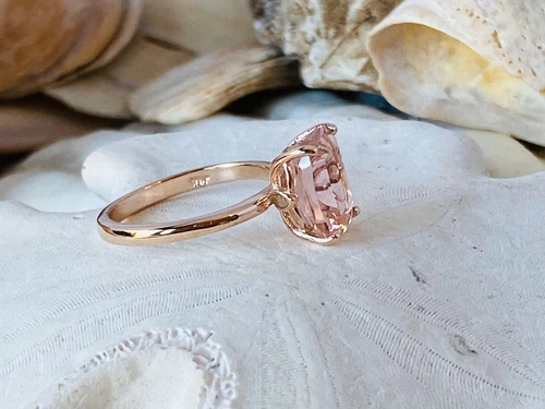 925 Sterling Silver Cushion Cut Morganite Engagement Ring, Wedding Ring For Gift - Picture 4 of 17