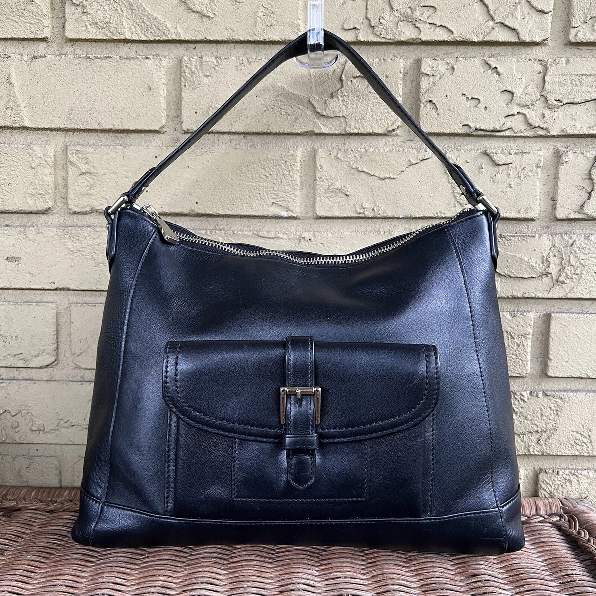Coach Smooth Black Leather Front Pocket Zip Charlie Hobo Shoulder Bag F29881