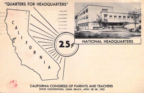 1953 Congreso de Padres y Maestros de California, convención, mensaje, postal antigua - Imagen 1 de 2