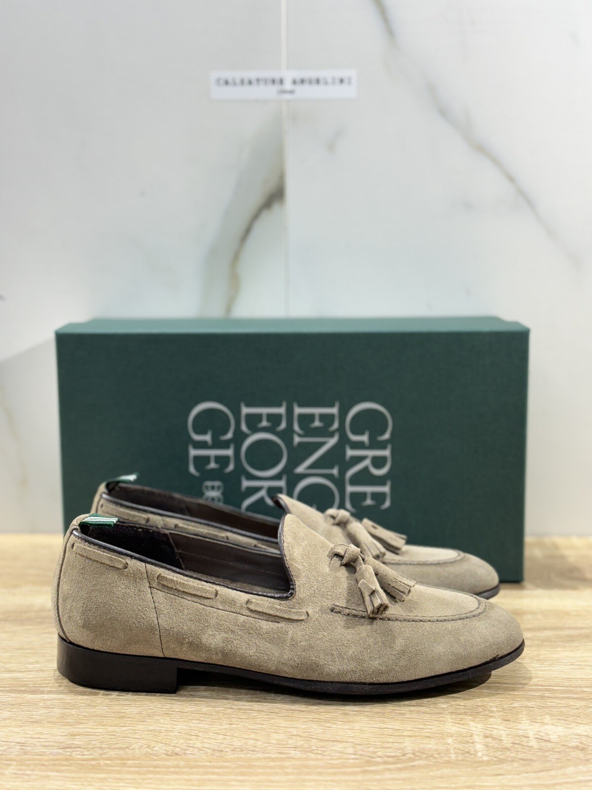 Green George Mocasines Hombre Borlas Ante Gris Pardo Lujo Hecho a Mano Men 44