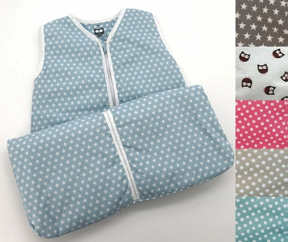 HEIMTEXLAND Baby Schlafsack 100% Baumwolle Eulen Punkte Sterne Babyschlafsack Unisex Typ373