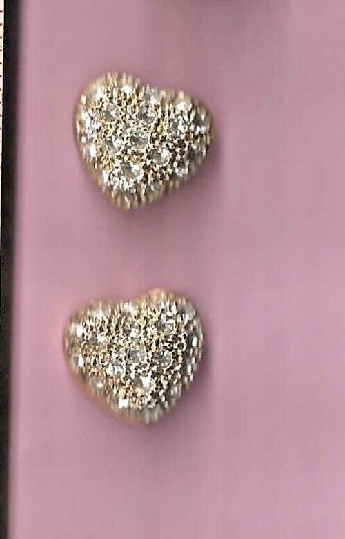 Solid Gold tone Heart Shaped Simulated Diamonds S… - image 1