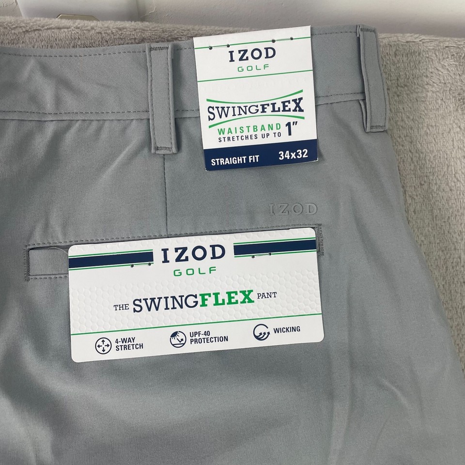IZOD Golf Swing Flex Pants Men 34x32 Grey Straight Fit UPF 40 Wicking