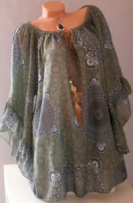 ITALY große Gr.50,52,54,56 schöne Tunika,Bluse,Shirt,Oversize,Spitze,Hippie,Neu