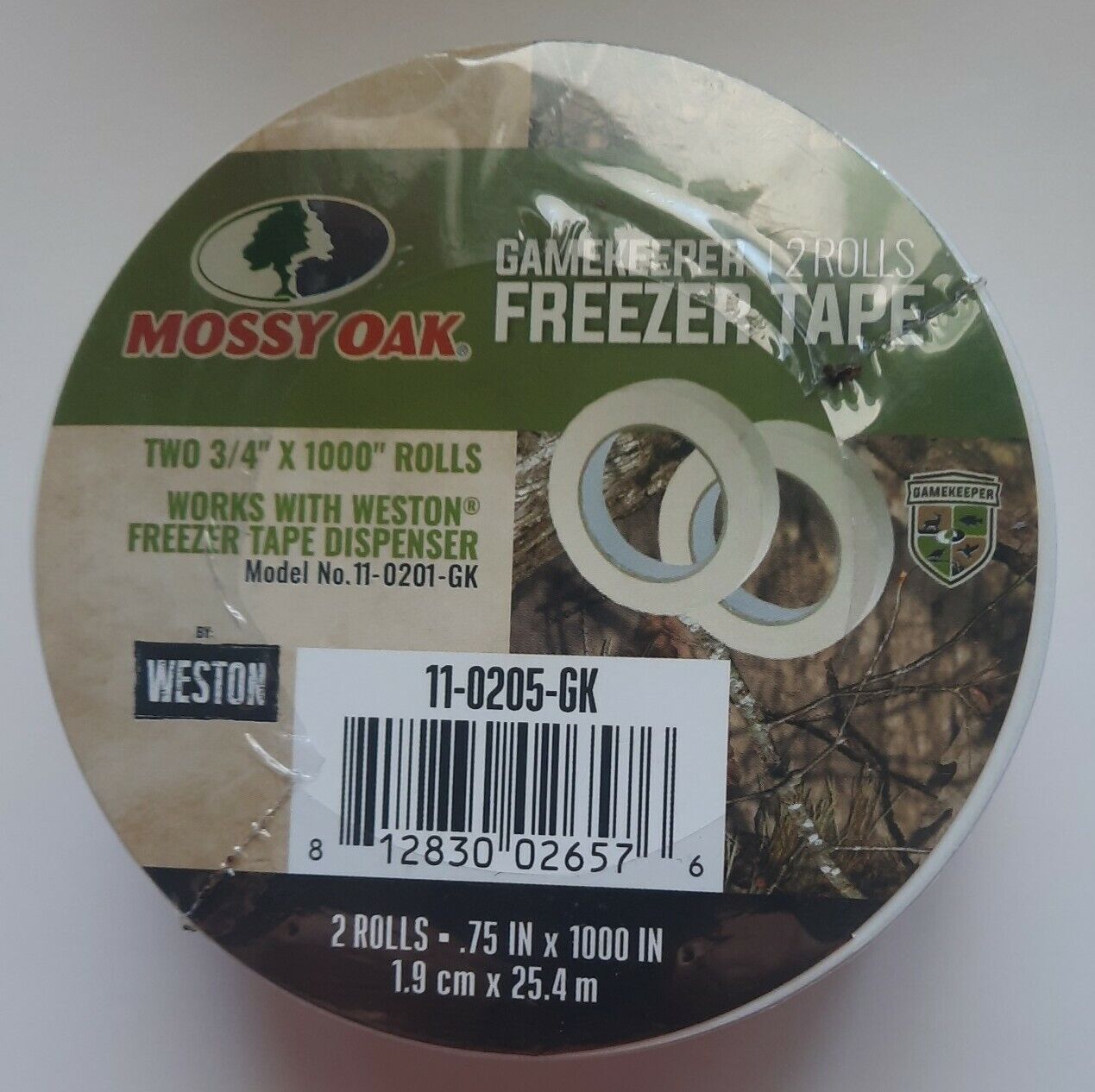 Mossy Oak Gamekeeper  2 RollsFreezer Paper Tape 3/4" in X 1000" Brand New