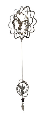 3D SS Wind Spinner Set Mirror Stainless 6.5'' + 4'' Hummingbird with Crystal Prism