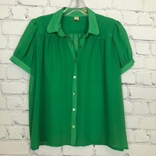 Farm Rio Green Buttondown Top Size P Short Sl...