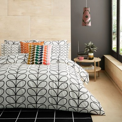 Orla Kiely linearer Stiel 100 % Baumwolle 200 Fadenzahl Bettbezug Set in Anthrazit