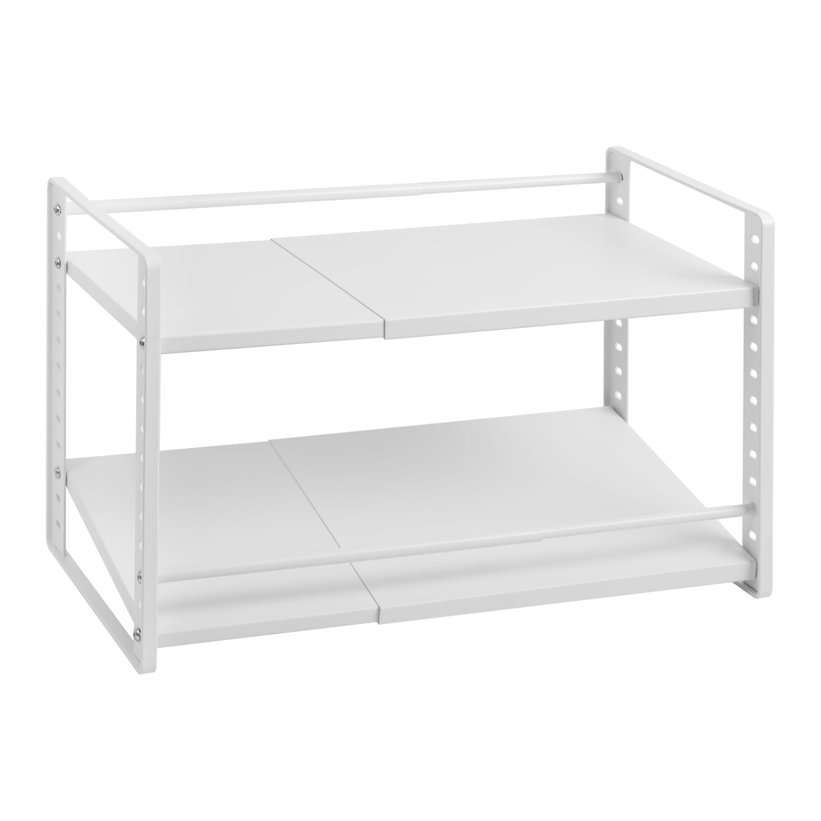 Expandable Adjustable 2-Tier Cabinet Shelf Organizer, White Metal Kitchen Pan...-image