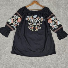 Free People Dress Womens Small Black Off Shoulder Mini Embroidered Cottagecore
