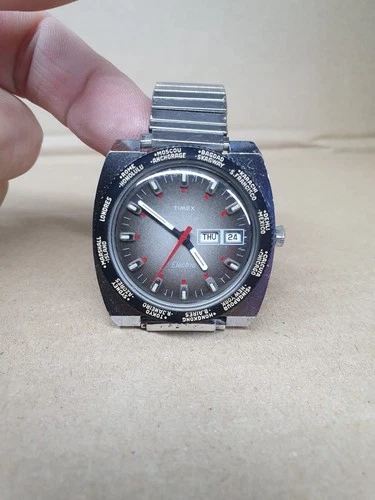 A Vintage Rare Gents Timex Electric Day Date World Time Watch