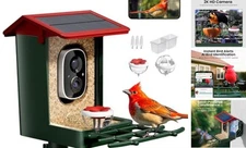 Smart Bird Feeder with Camera Solar Powered, 2K HD Video, AI Bird Green-Red