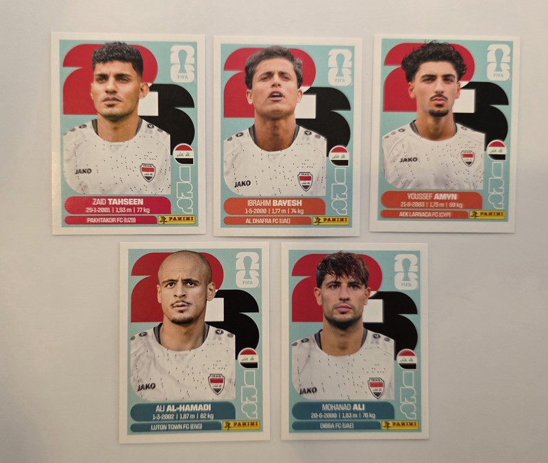 Lot of 5 Panini FIFA World Cup 2026 Iraq Team Stickers IRQ 7, 11, 14, 18, 20