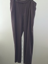 Chaps Womens Brown Pin Striped Trouser Dress Pants Size 18W Button Tab W/Elastic