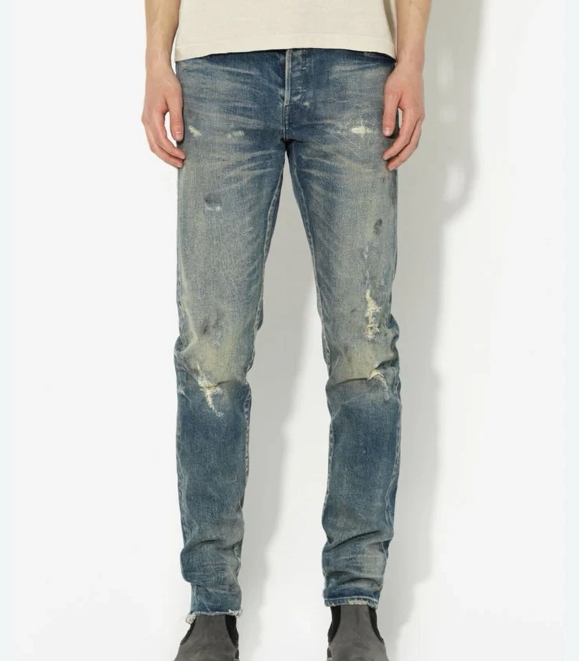 Denim envejecido John Elliott Cast 2 Hillcrest hecho en Japón talla 34x32 nuevo sin etiquetas $598 Foto 2 de 4