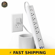 SUPERDANNY 10Ft Extension Cord Surge Protector Power Strip 6 Outlets  USB