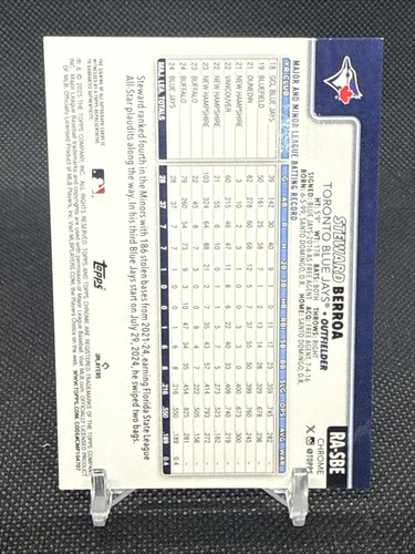 2025 Topps chrome Steward Berroa Auto RC Toronto Blue Jays RC On Card Auto - Picture 3 of 4