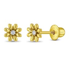 Puffed Blossom Kids / Girls Earrings Screw Back - Gold Flashed Sterling Silver