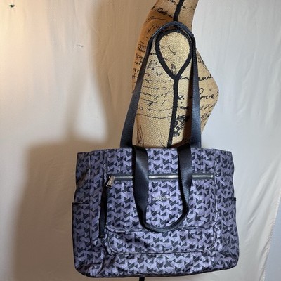 Kipling Camryn Large Nylon Tote Bag Geometric Pattern Grey Black Multi-Pocket Zi