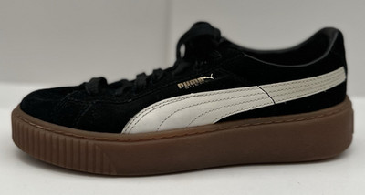 PUMA Suede Black/White Low Top Lace-Up Sneakers Gum Rubber Outsole Women s