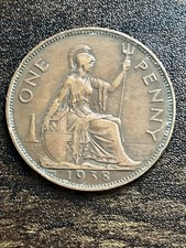 1938 Great Britain UK One 1 Penny George VI Beautiful Actual Coin TC3665*