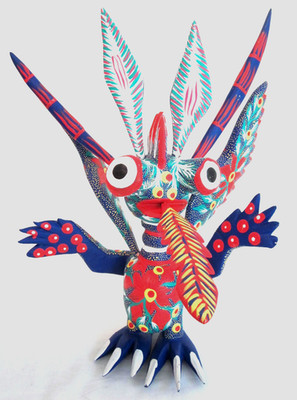 ALEBRIJE BIG EYED MARTIAN HAND-PAINTED WOOD CARVING OAXACA MEXICO ONE OF A KIND
