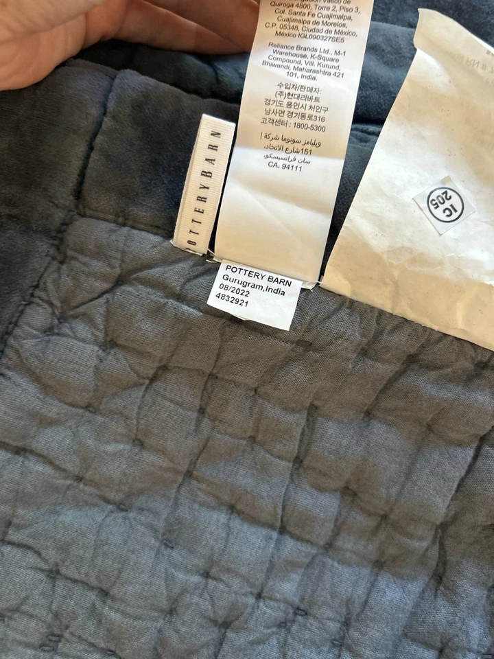 Terciopelo lavado Pottery Barn hecho a mano KING/CAL. Edredón KING COBALTO SEMINUEVO Foto 4 de 4