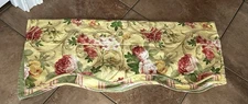Waverly Yellow Pink Cabbage Roses Floral & Striped Scalloped Valance 15” X 76”