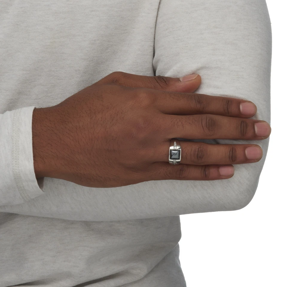 Мужское кольцо из чистого серебра с подлинным гематитом и сапфиром 0,36 TCW с платиновым покрытием - Изображение 4 из 4