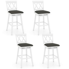 29" Bar Stool Wooden Chair Set of 4 w/Contoured Backrest Swivel Padded Seat