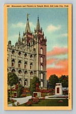 Salt Lake City UT-Utah, Temple Block Monuments and Garden, Vintage Postcard