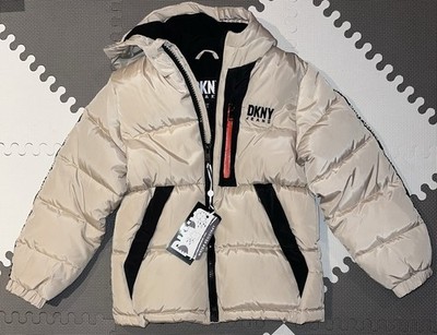 DKNY Jeans beige Logo Kontrast Reißverschluss gefütterte Jacke Jungen wasserabweisend 8 Jahre